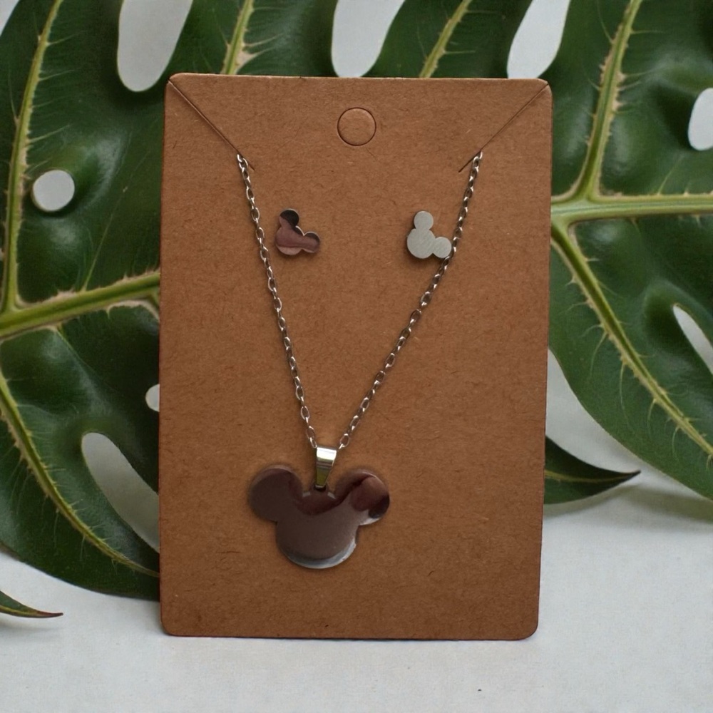 Stainless Steel Mickey Mouse Necklace and Earring Set